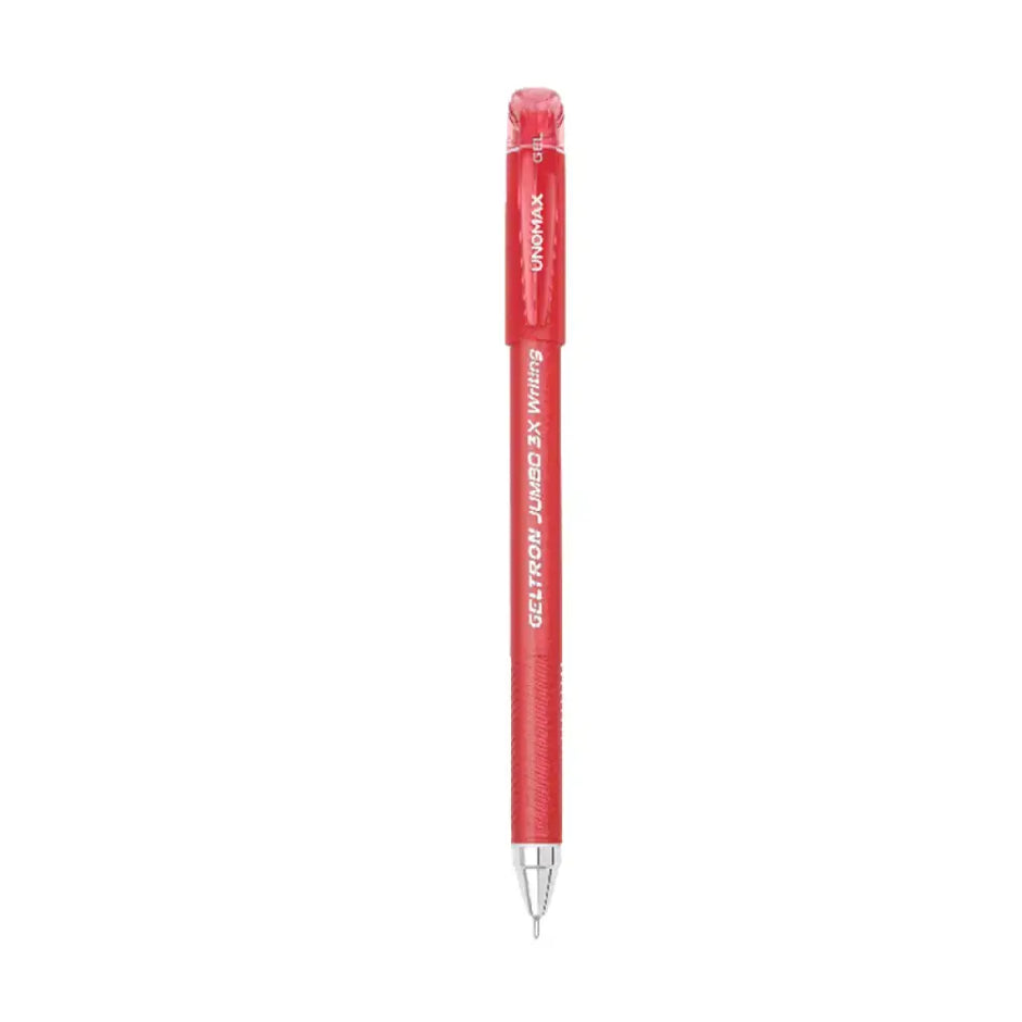 Unomax Geltron Jumbo 3X Gel Pen | Waterproof Ink | Ink Colour - Blue Black and Red - Red - Gel Pens