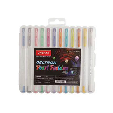 Unomax Geltron Pearl Fashion Gel Pen Set of 12 Shades | Waterproof Ink - Gel Pens