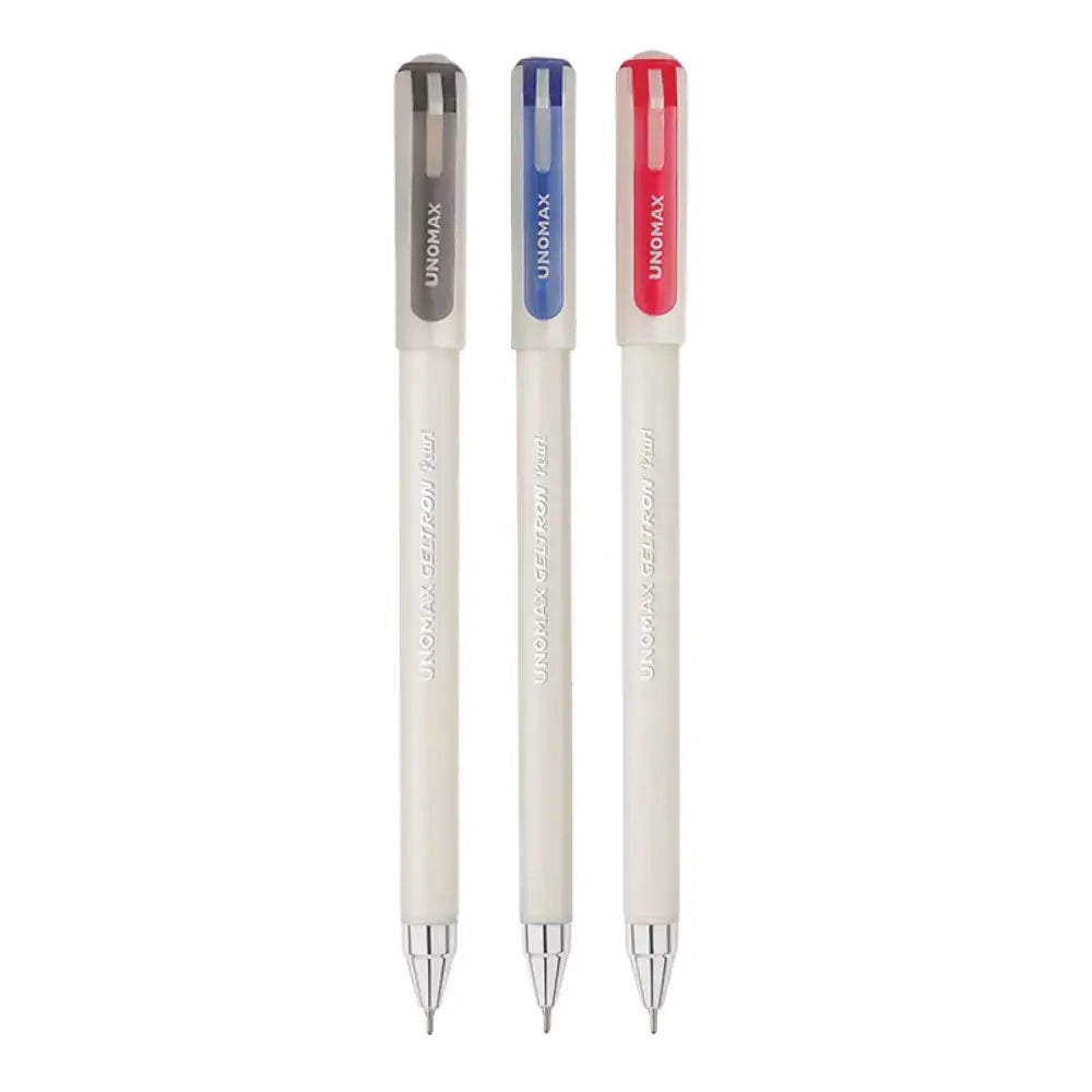 Unomax Geltron Pearl Gel Pen | Waterproof Ink | Ink Colour - Blue Black and Red - Gel Pens
