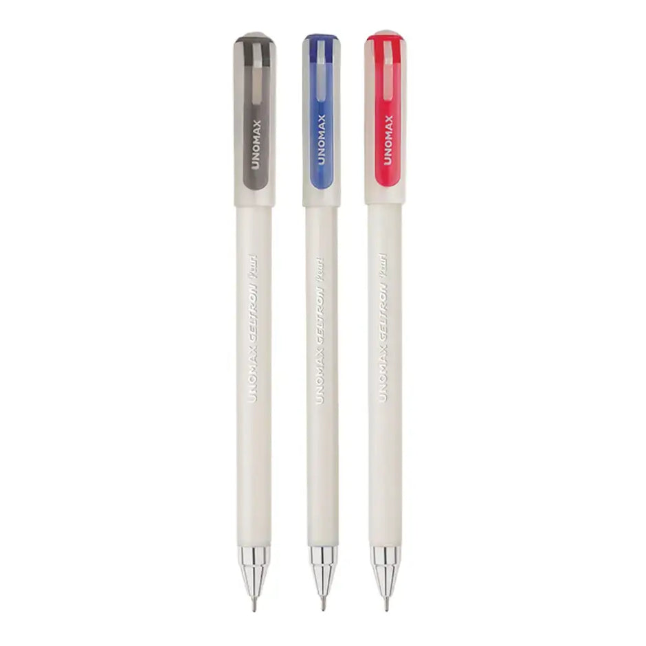 Unomax Geltron Pearl Gel Pen | Waterproof Ink | Ink Colour - Blue Black and Red - Gel Pens
