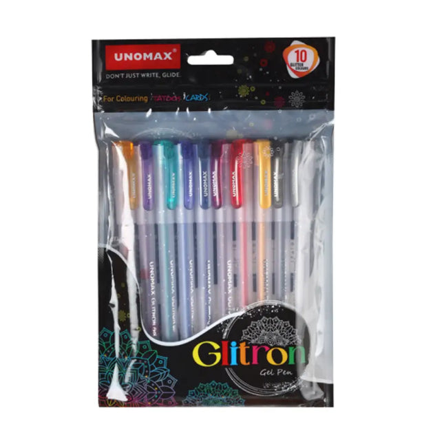 Unomax Glitron Glitter Gel Pen Set of 10 Shades - Gel Pens