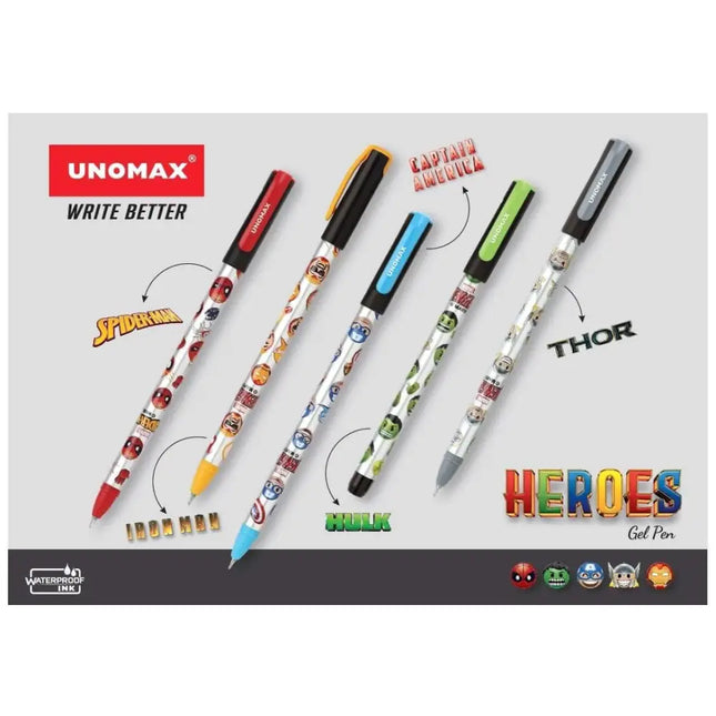 Unomax Heroes Gel Pen | Waterproof Ink | Ink Colour - Blue - Gel Pens