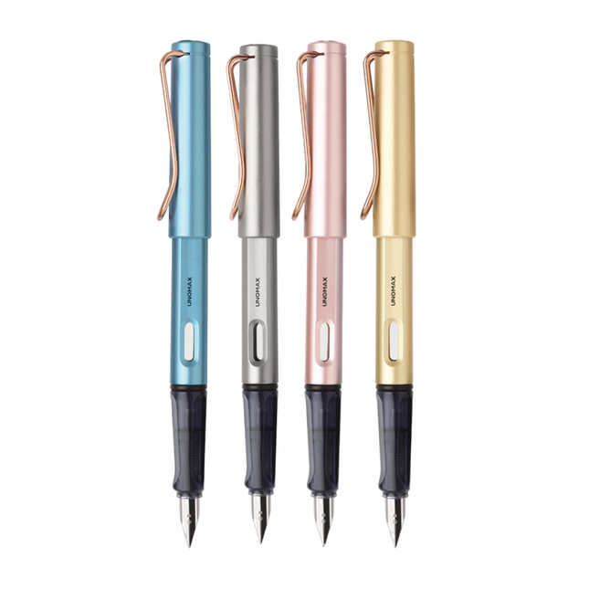 Unomax Magnum Fountain Pen | Includes 3 Ink Cartridges and 1 Converter in four elegant colors.
