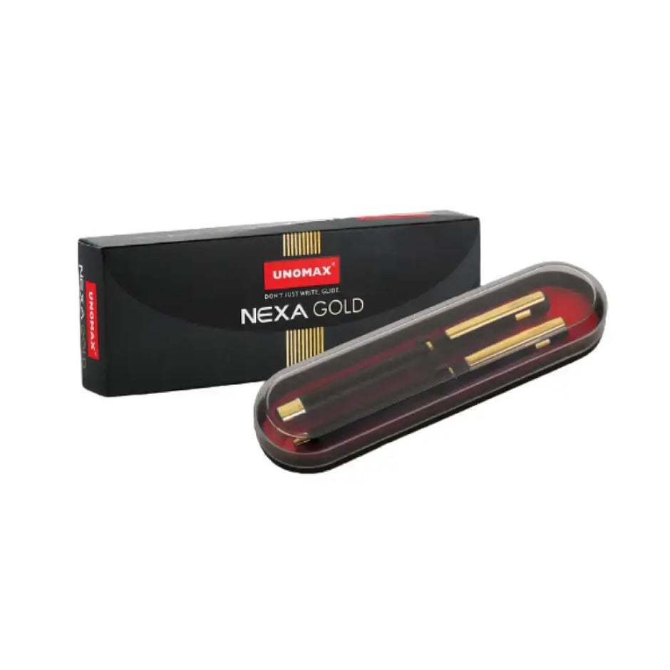 Unomax Nexa Gold Roller Ball Pen and Ball Pen Set | Ink Colour - Blue - Gift Set