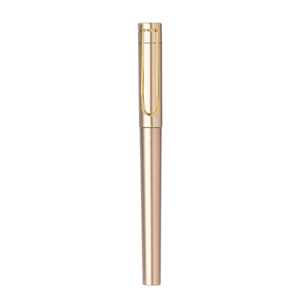 Unomax Satin Fountain Pen | Includes 3 Ink Cartridges and 1 Converter in gold finish with clip.