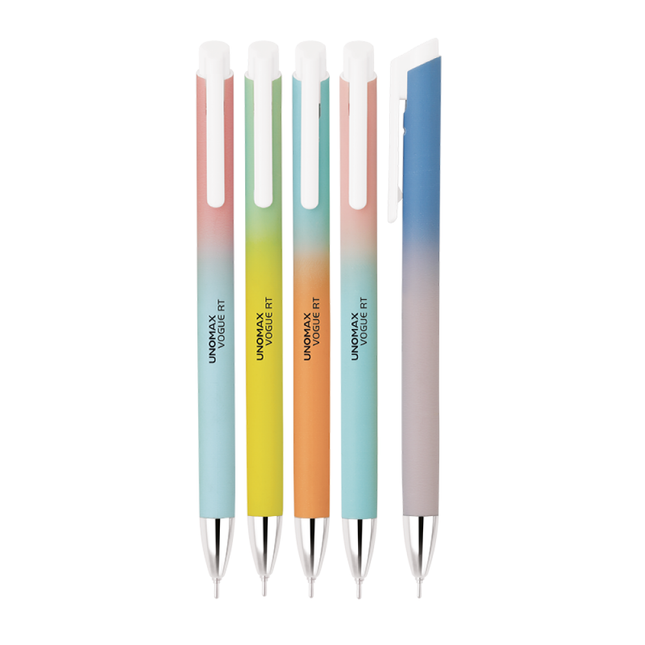 Unomax Vogue RT Retractable Ball Pen | Ink Colour - Blue and Black displayed in vibrant gradient colors.