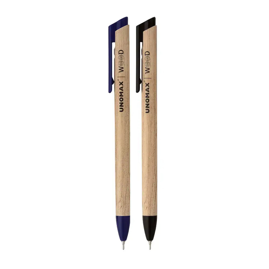 Unomax Wood Retractable Ball Pen | Ink Colour - Blue and Black - Ball Pens