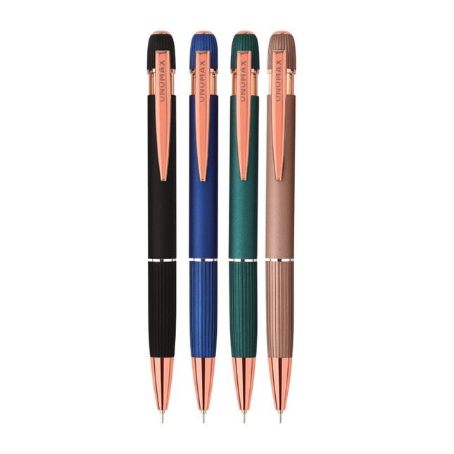 Unomax Xylo Ball Pen | Ink Colour - Blue alongside other colors, showcasing durability and style.