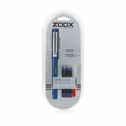 Zoox A9 Fountain Pen | Includes 3 Ink Cartridges and 1 Converter - Chrome - Fountain Pen