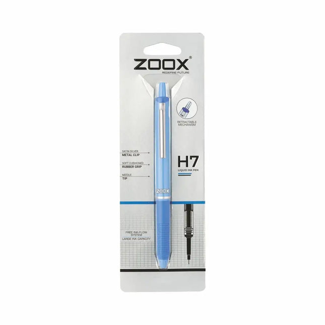 Zoox H7 Retractable Liquid Ink Pen | Ink Colour - Blue and Black - Blue - Roller Ball Pens