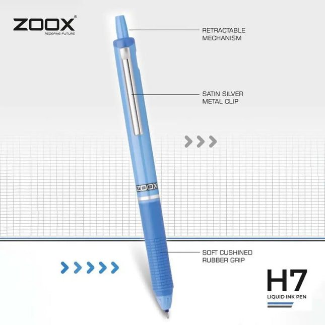 Zoox H7 Retractable Liquid Ink Pen | Ink Colour - Blue and Black - Roller Ball Pens